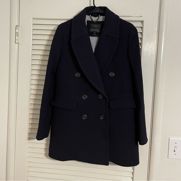 J. Crew Double Breasted Coat Navy Wool Double Cloth Coat size 2 - Picture 1 of 10